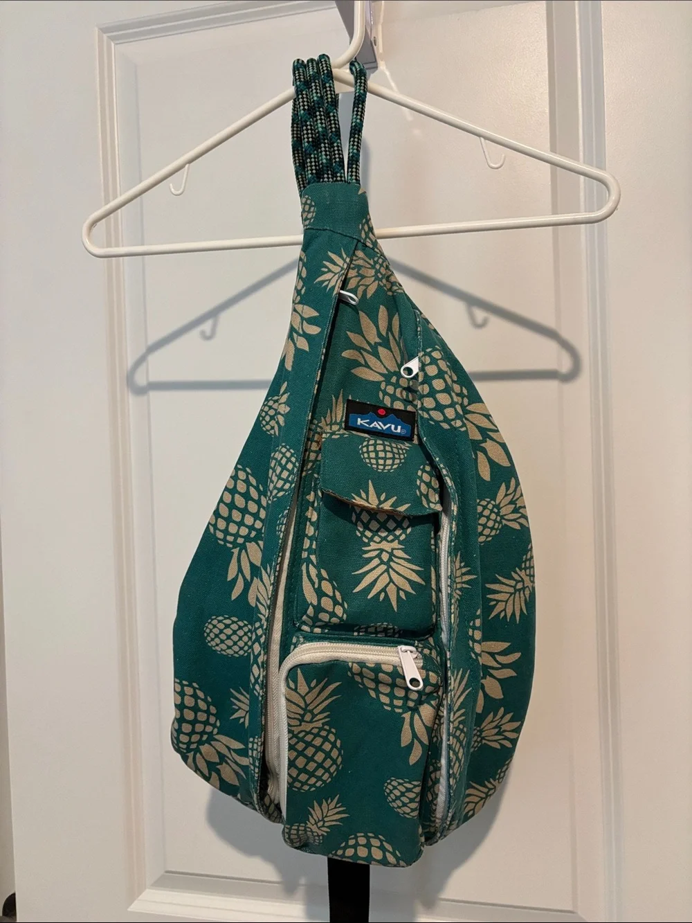 Kavu Teal Pineapple Print Rope Sling Backpack